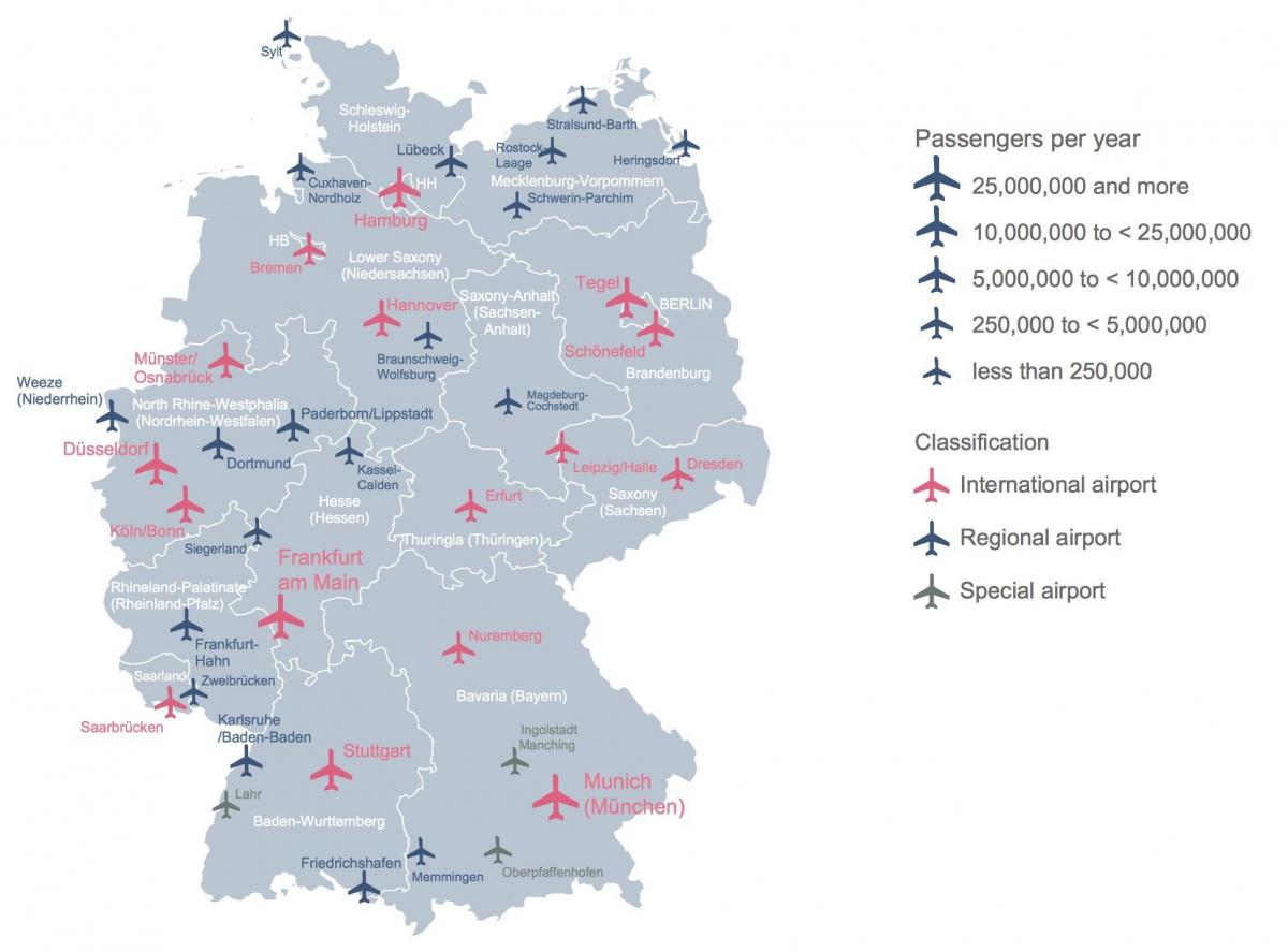 Karte der Flughäfen in Deutschland
