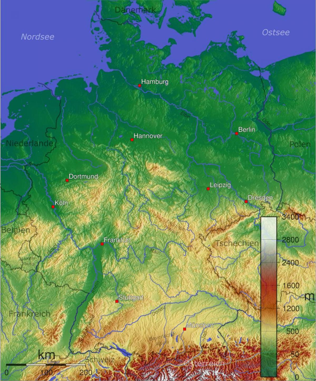 Berge in Deutschland Karte
