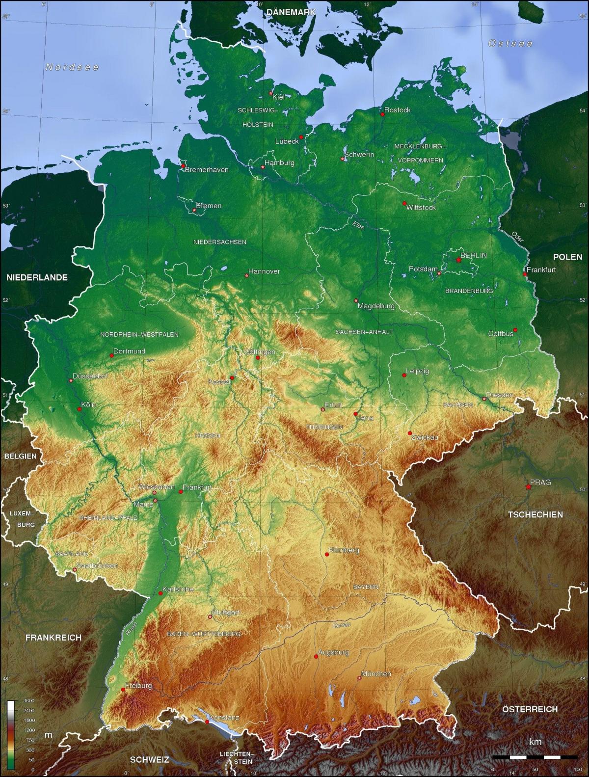 Topographische Karte von Deutschland