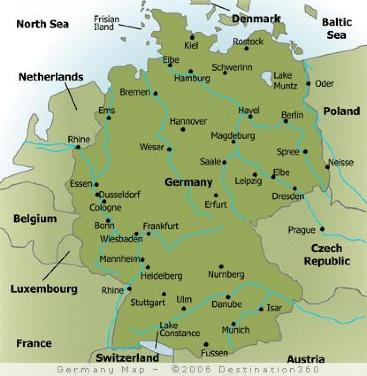 Karte von Deutschland mit den wichtigsten Städten