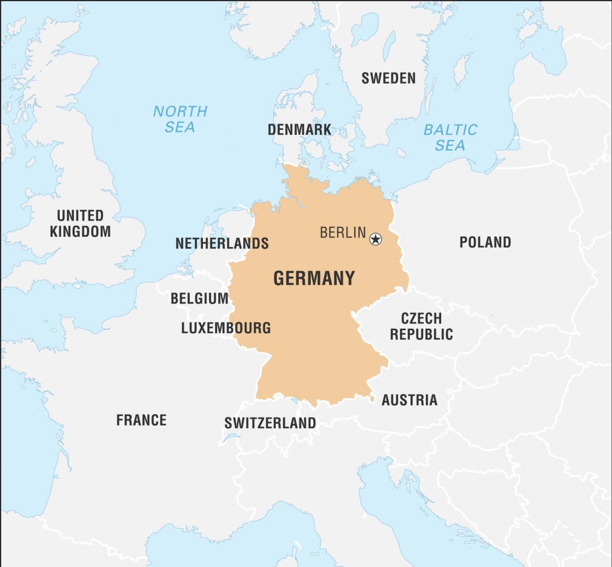 Karte von Deutschland und angrenzenden Ländern
